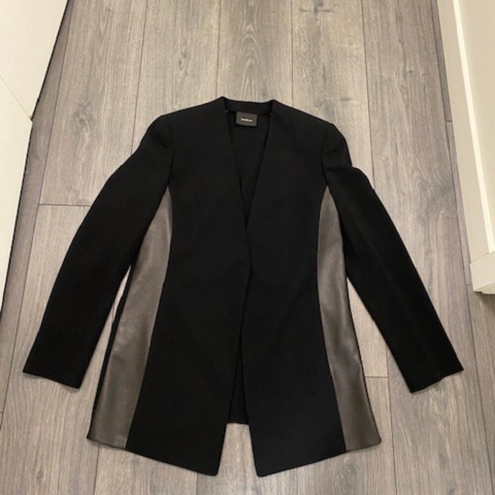 Akris Wool Leather Black Blazer Jacket Size 10
